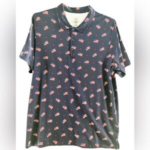 Men's Navy Blue Polo Shirt with Flag Print